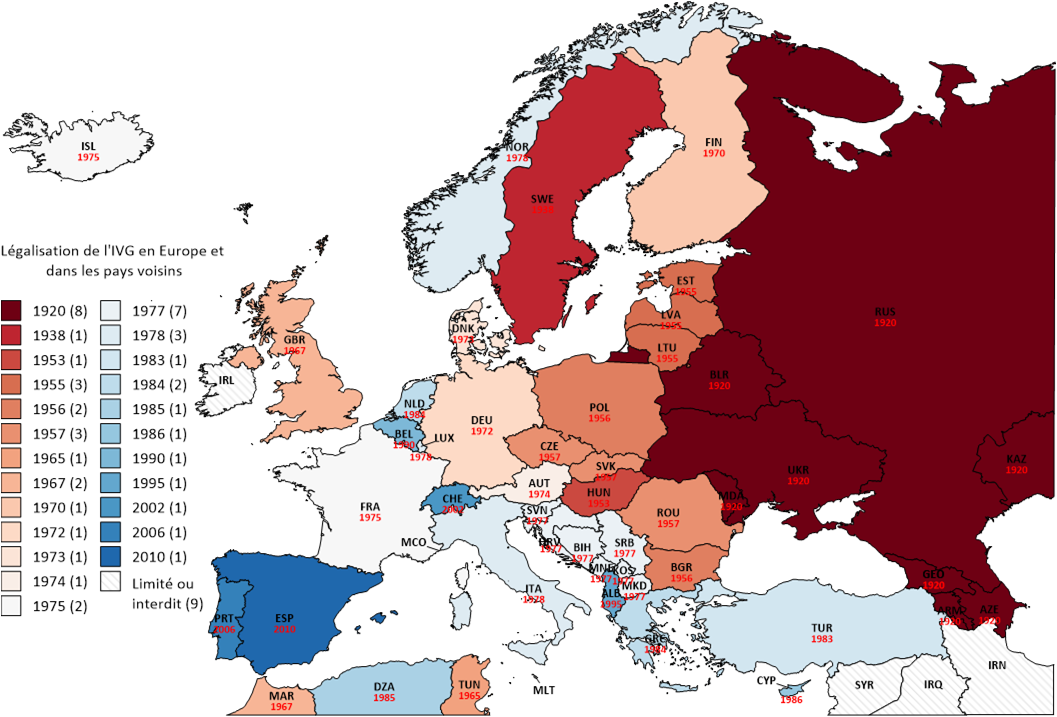 Карта легализации искусственного аборта в Европе